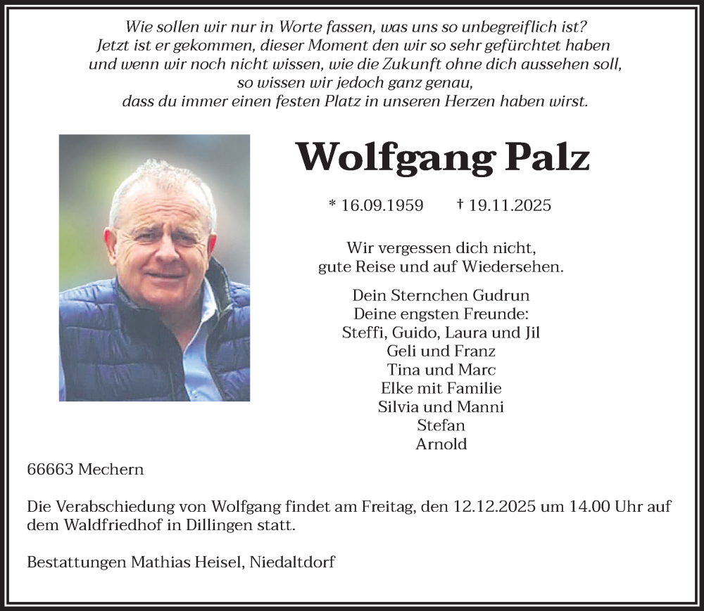  Traueranzeige für Wolfgang Palz vom 06.12.2025 aus saarbruecker_zeitung