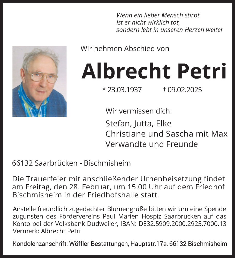  Traueranzeige für Albrecht Petri vom 22.02.2025 aus saarbruecker_zeitung