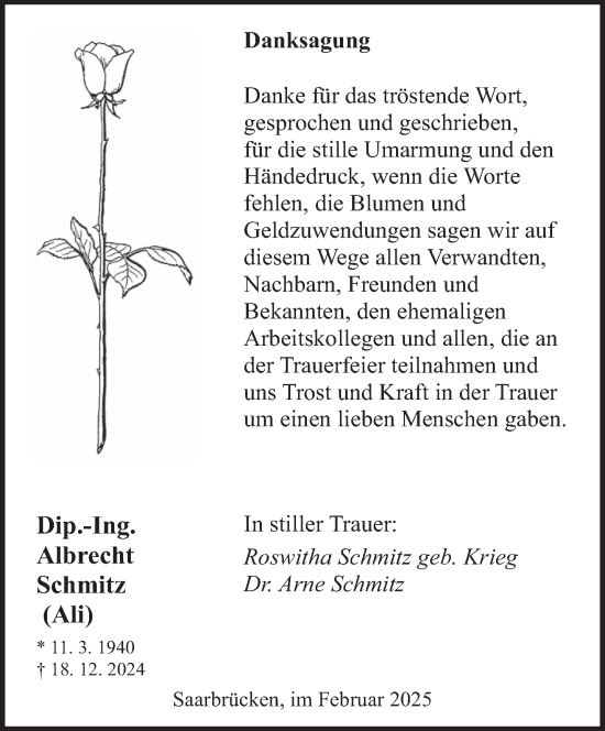 Traueranzeige von Albrecht Schmitz von saarbruecker_zeitung