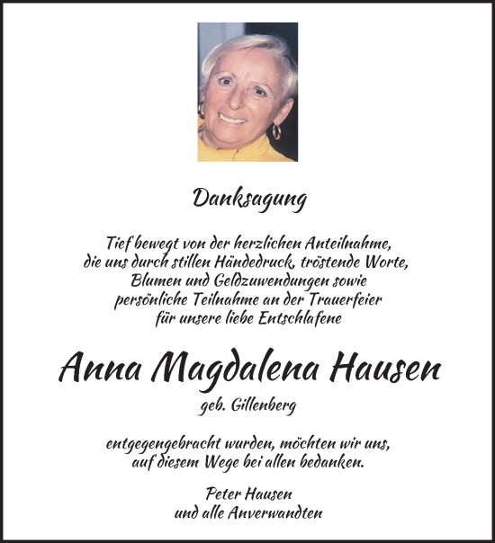 Traueranzeige von Anna Magdalena Hausen von saarbruecker_zeitung