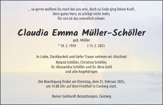 Traueranzeige von Claudia Emma Müller-Schöller von saarbruecker_zeitung