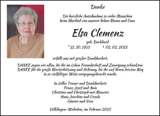 Traueranzeige von Elsa Clemenz von saarbruecker_zeitung