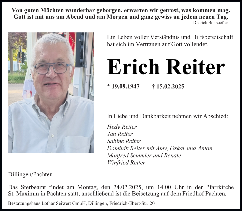  Traueranzeige für Erich Reiter vom 19.02.2025 aus saarbruecker_zeitung