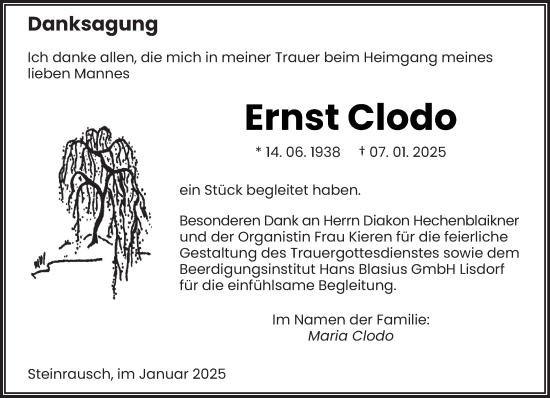 Traueranzeige von Ernst Clodo von saarbruecker_zeitung