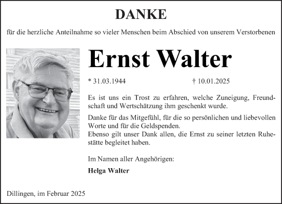 Traueranzeige von Ernst Walter von saarbruecker_zeitung