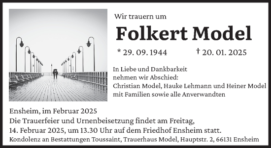 Traueranzeige von Folkert Model von saarbruecker_zeitung