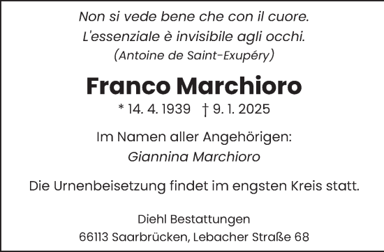 Traueranzeige von Franco Marchioro von saarbruecker_zeitung