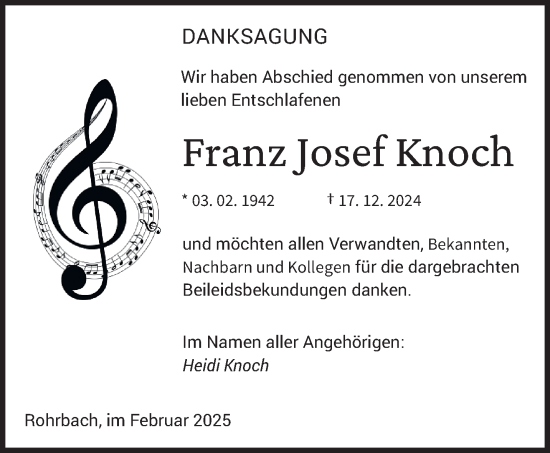 Traueranzeige von Franz Josef Knoch von saarbruecker_zeitung