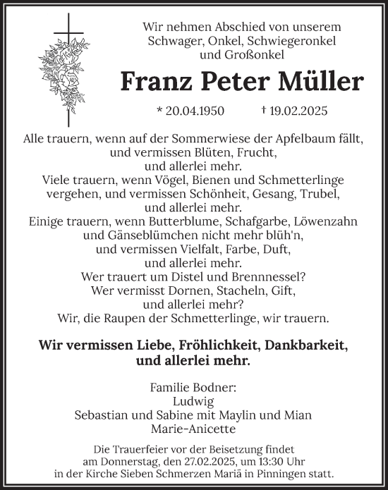 Traueranzeige von Franz Peter Müller von saarbruecker_zeitung