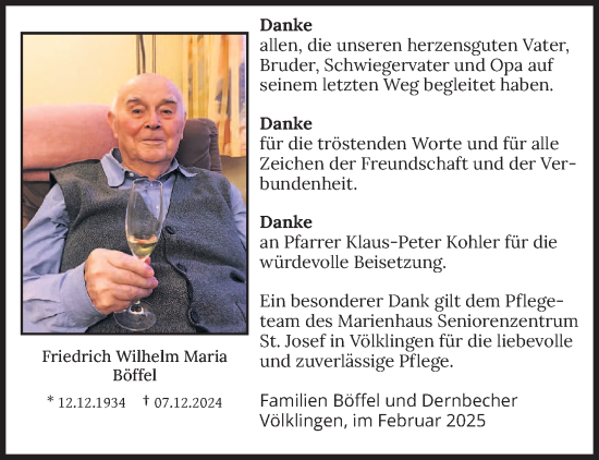 Traueranzeige von Friedrich Wilhelm Maria Böffel von saarbruecker_zeitung