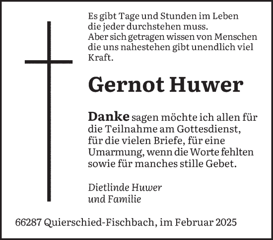 Traueranzeige von Gernot Huwer von saarbruecker_zeitung