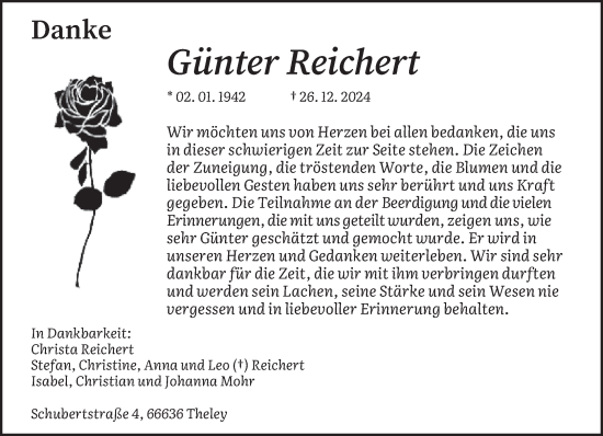 Traueranzeige von Günter Reichert von saarbruecker_zeitung