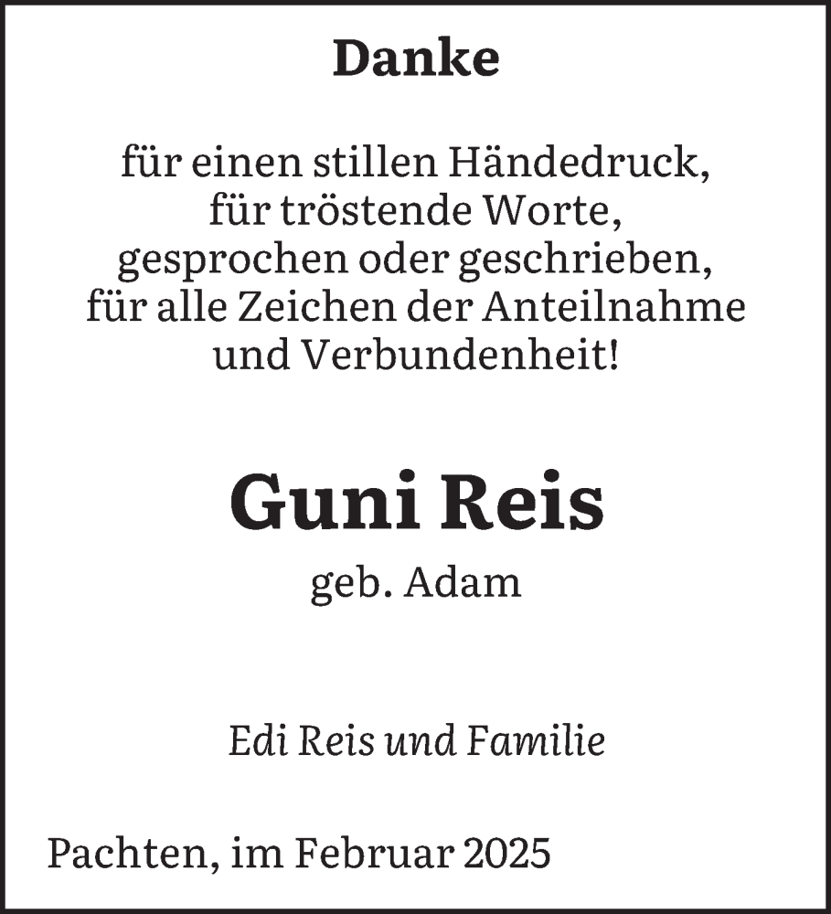  Traueranzeige für Guni Reis vom 01.02.2025 aus saarbruecker_zeitung