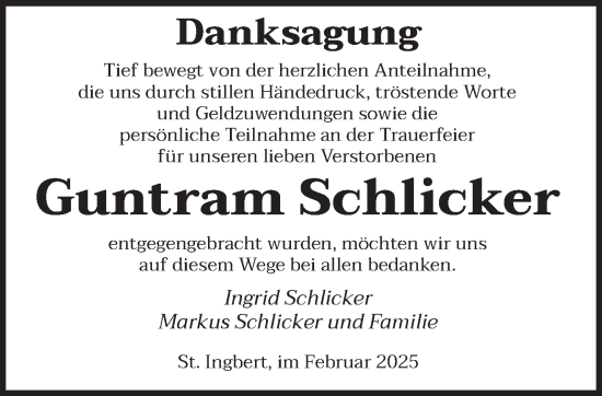 Traueranzeige von Guntram Schlicker von saarbruecker_zeitung