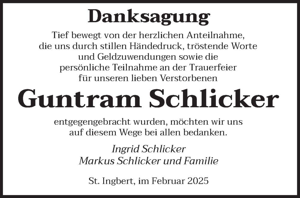  Traueranzeige für Guntram Schlicker vom 15.02.2025 aus saarbruecker_zeitung