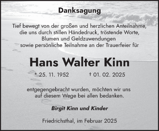 Traueranzeige von Hans Walter Kinn von saarbruecker_zeitung