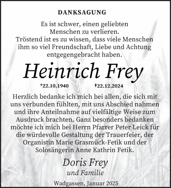Traueranzeige von Heinrich Frey von saarbruecker_zeitung