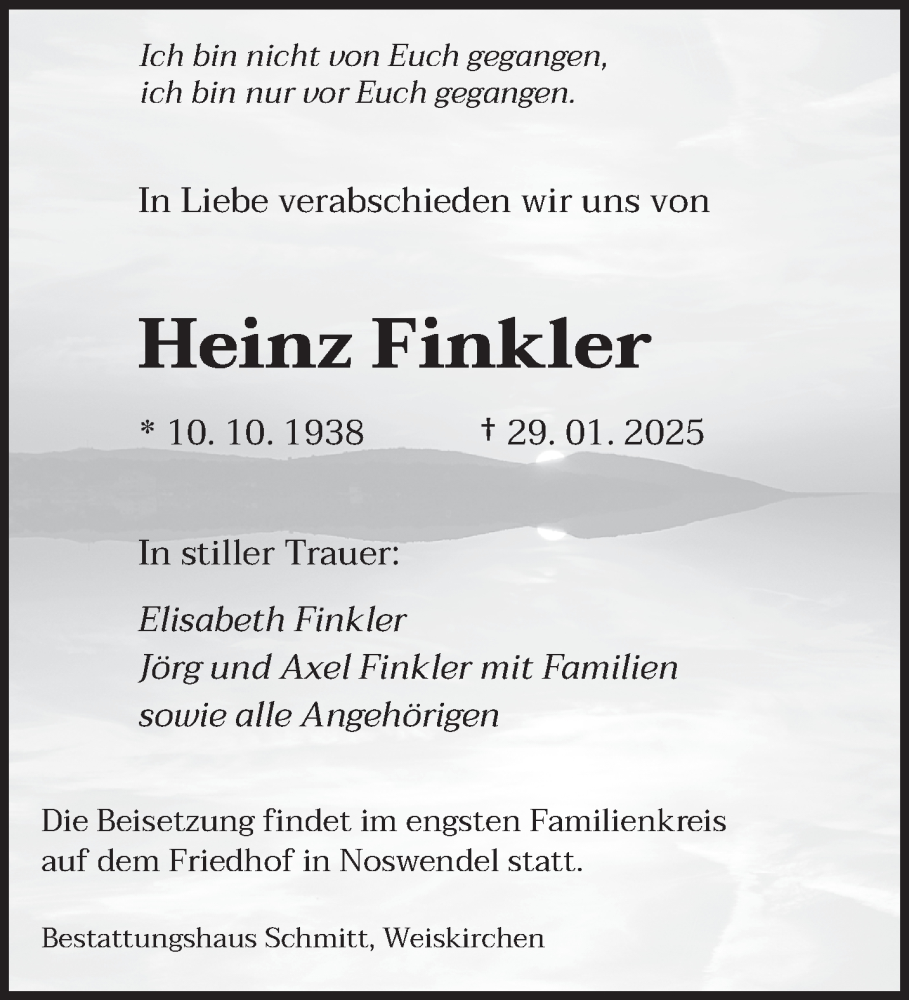  Traueranzeige für Heinz Finkler vom 03.02.2025 aus saarbruecker_zeitung