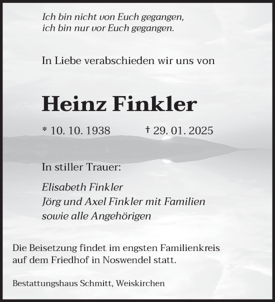 Traueranzeige von Heinz Finkler von saarbruecker_zeitung