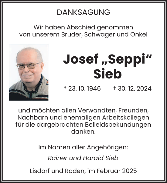 Traueranzeige von Josef Sieb von saarbruecker_zeitung