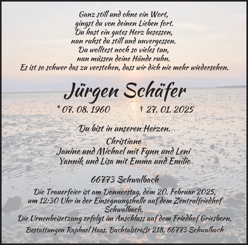  Traueranzeige für Jürgen Schäfer vom 15.02.2025 aus saarbruecker_zeitung