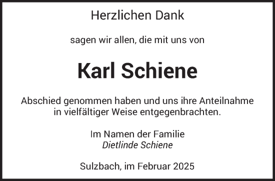 Traueranzeige von Karl Schiene von saarbruecker_zeitung