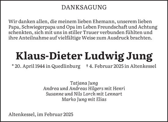 Traueranzeige von Klaus-Dieter Ludwig Jung von saarbruecker_zeitung