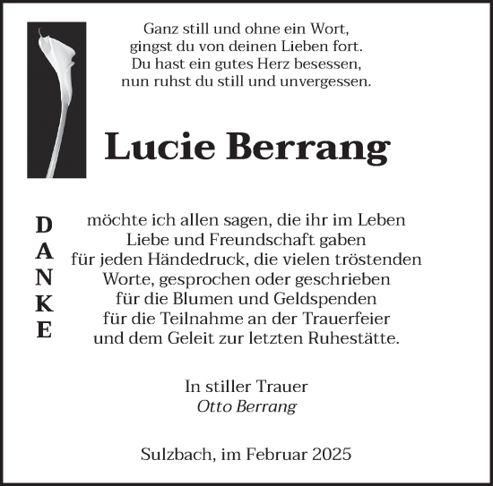 Traueranzeige von Lucie Berrang von saarbruecker_zeitung