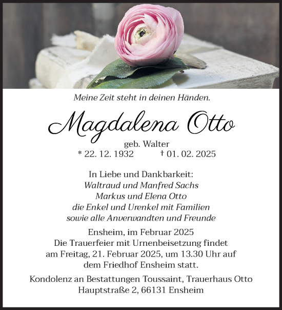 Traueranzeige von Magdalena Otto von saarbruecker_zeitung