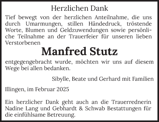 Traueranzeige von Manfred Stutz von saarbruecker_zeitung