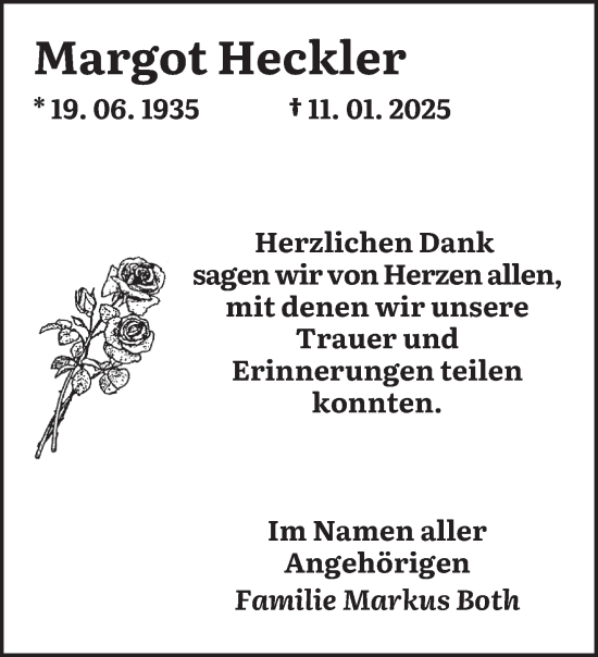 Traueranzeige von Margot Heckler von saarbruecker_zeitung