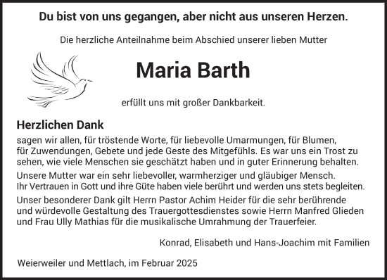 Traueranzeige von Maria Barth von saarbruecker_zeitung