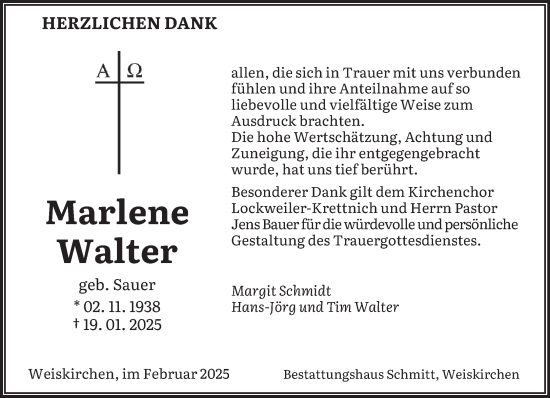 Traueranzeige von Marlene Walter von saarbruecker_zeitung