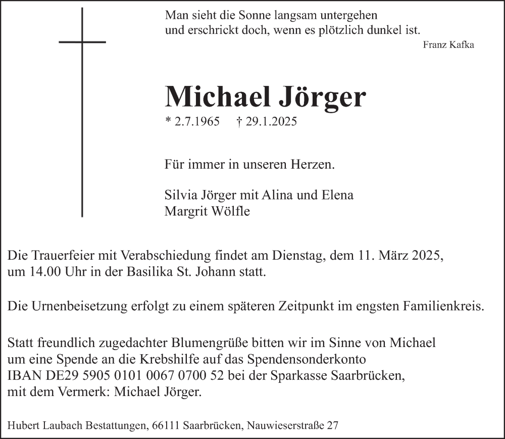  Traueranzeige für Michael Jörger vom 15.02.2025 aus saarbruecker_zeitung