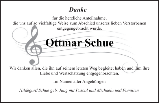 Traueranzeige von Ottmar Schue von saarbruecker_zeitung