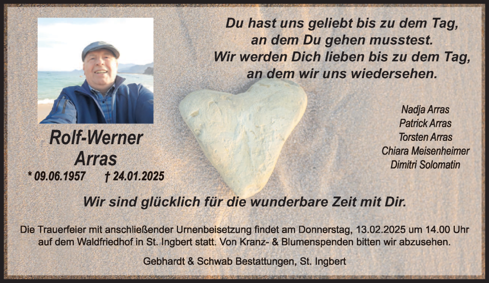  Traueranzeige für Rolf-Werner Arras vom 01.02.2025 aus saarbruecker_zeitung