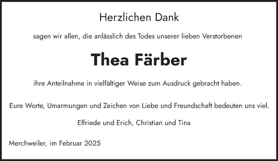 Traueranzeige von Thea Färber von saarbruecker_zeitung