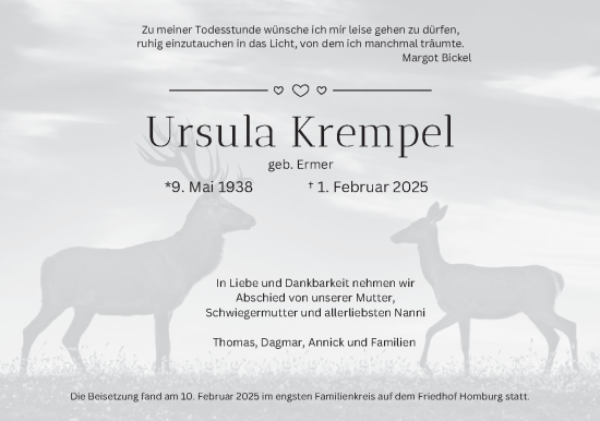 Traueranzeige von Ursula Krempel von saarbruecker_zeitung