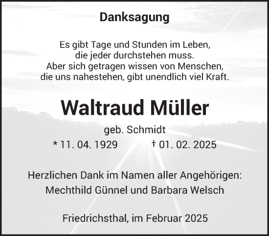 Traueranzeige von Waltraud Müller von saarbruecker_zeitung
