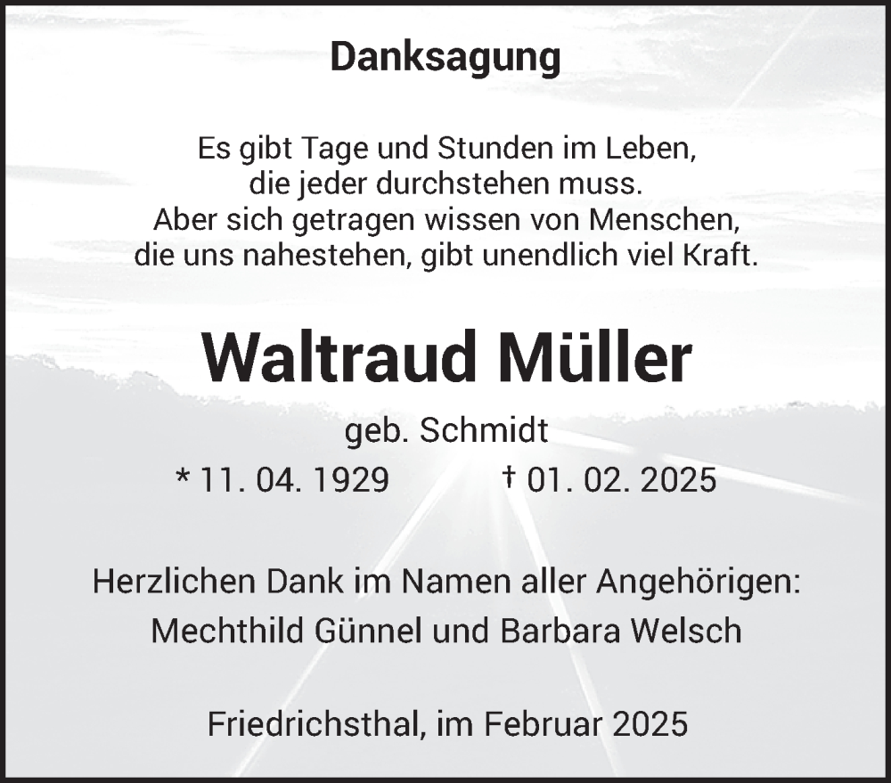  Traueranzeige für Waltraud Müller vom 22.02.2025 aus saarbruecker_zeitung
