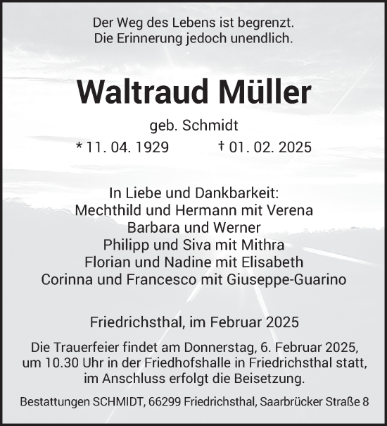 Traueranzeige von Waltraud Müller von saarbruecker_zeitung