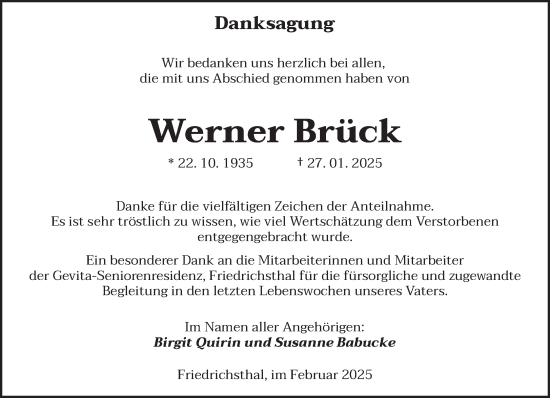 Traueranzeige von Werner Brück von saarbruecker_zeitung