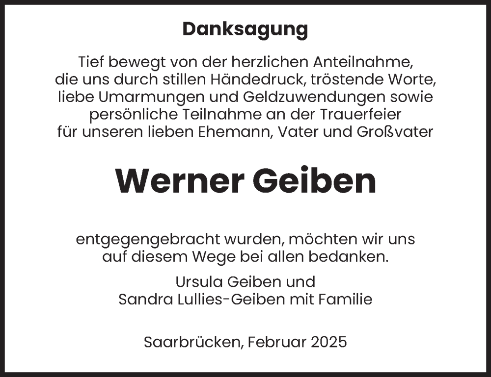  Traueranzeige für Werner Geiben vom 08.02.2025 aus saarbruecker_zeitung