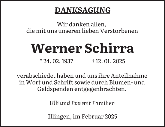 Traueranzeige von Werner Schirra von saarbruecker_zeitung