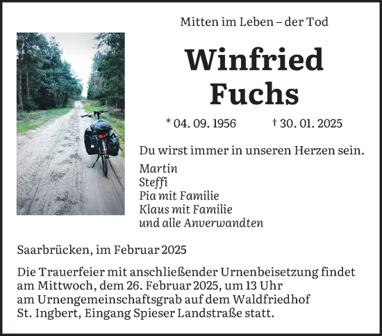 Traueranzeige von Winfried Fuchs von saarbruecker_zeitung