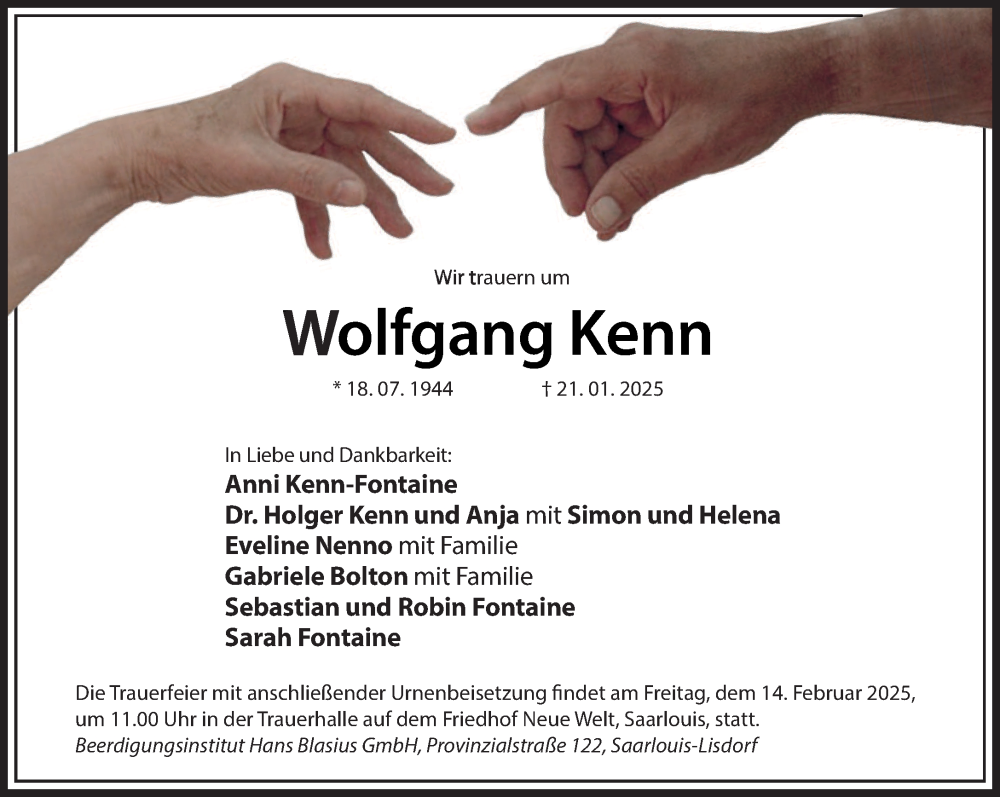  Traueranzeige für Wolfgang Kenn vom 08.02.2025 aus saarbruecker_zeitung
