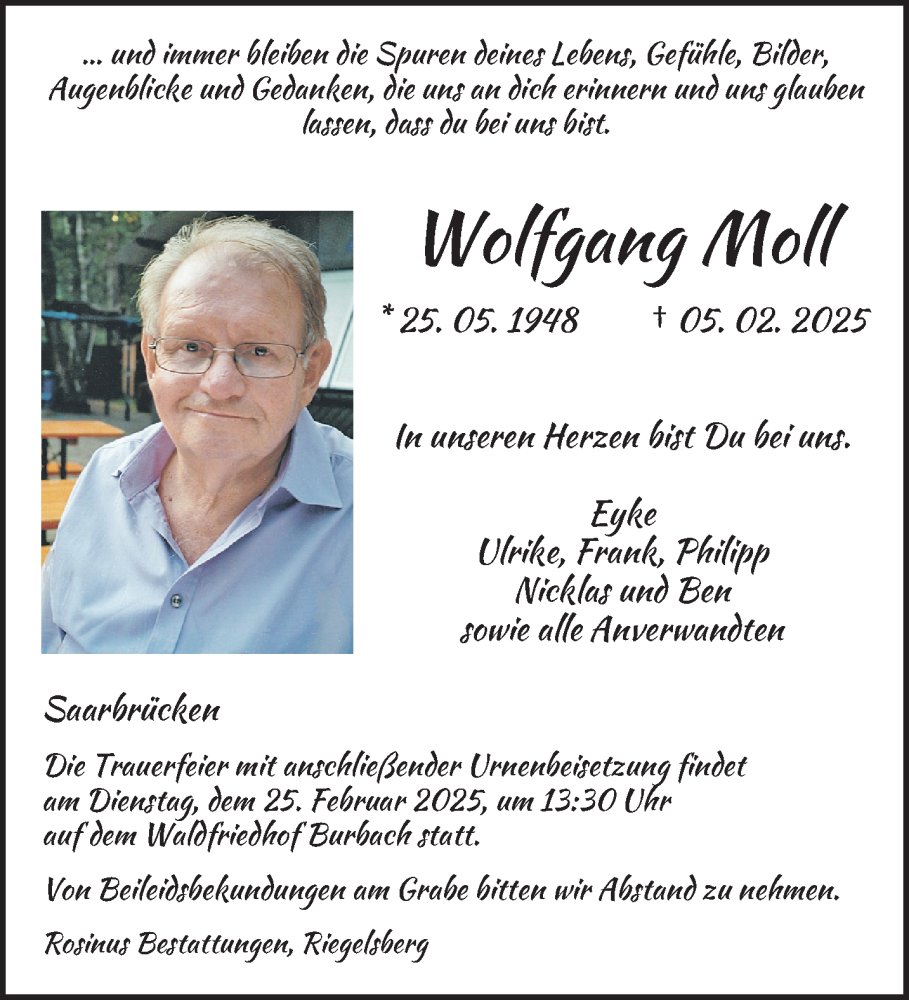  Traueranzeige für Wolfgang Moll vom 22.02.2025 aus saarbruecker_zeitung