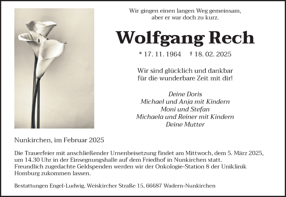  Traueranzeige für Wolfgang Rech vom 22.02.2025 aus saarbruecker_zeitung