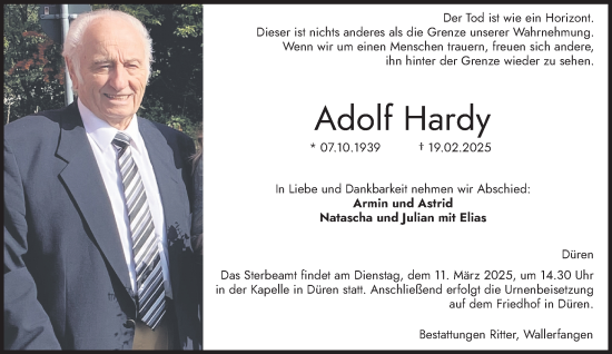 Traueranzeige von Adolf Hardy von saarbruecker_zeitung