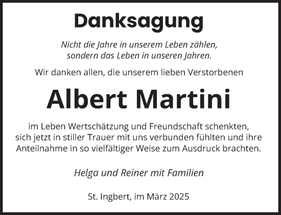 Traueranzeige von Albert Martini von saarbruecker_zeitung